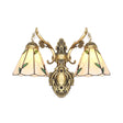 Vintage Stained Glass 2-Head Wall Mount Light In White/Antique Brass For Bedroom Décor Antique