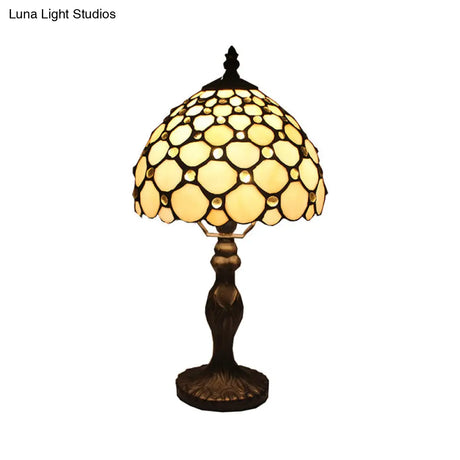 Vintage Stained Glass Accent Lamp With Domed Head - Beige Bedside Decor