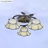 Vintage Stained Glass Bowl Ceiling Light Fixture 3 Lights Industrial Style - White/Blue/Beige