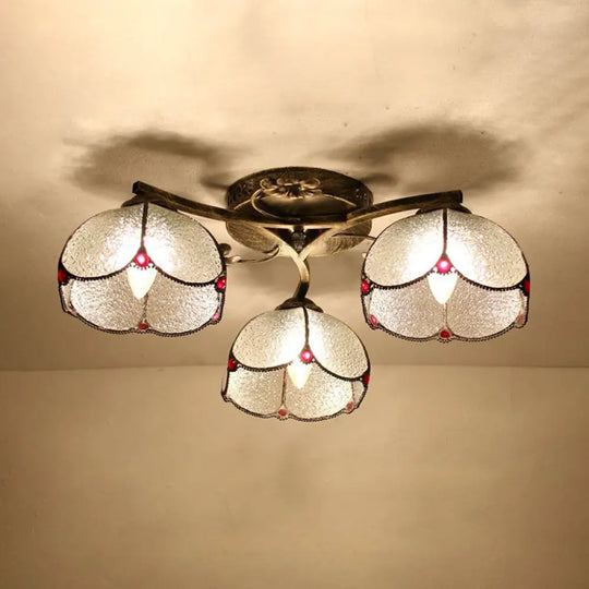 Vintage Stained Glass Ceiling Light - Conic Flushmount With Art Pattern 3 Lights Antique Bronze /