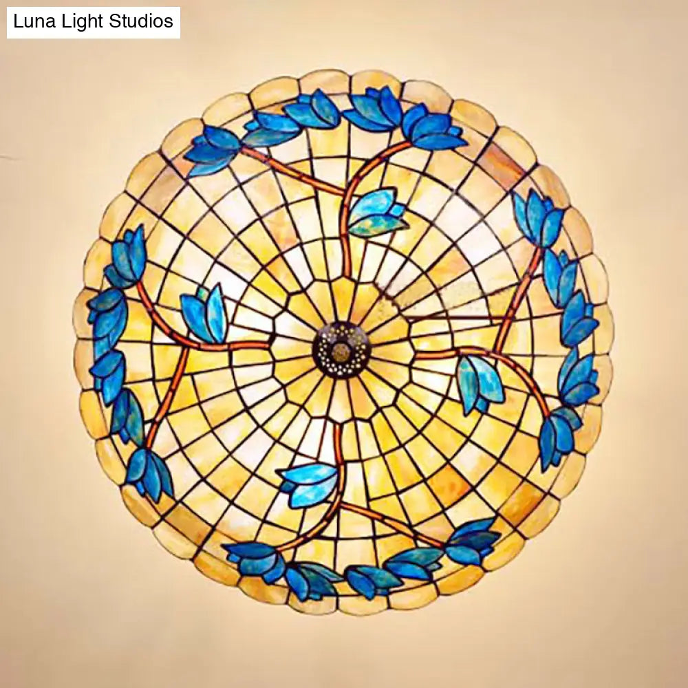 Vintage Stained Glass Ceiling Light Fixture - 4-Light Semi Flush Mount For Dining Room Tulip Pattern