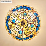 Vintage Stained Glass Ceiling Light Fixture - 4 - Light Semi Flush Mount For Dining Room Tulip