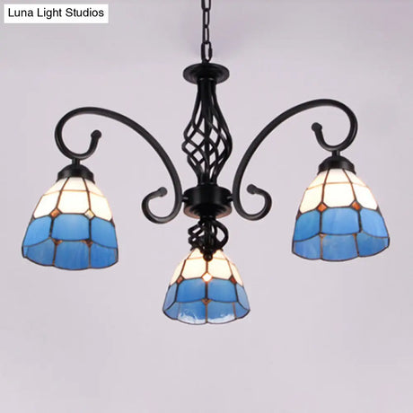 Vintage Stained Glass Chandelier Handcrafted Floral Hanging Light For Hall