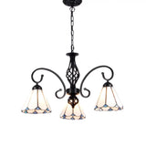 Vintage Stained Glass Chandelier Handcrafted Floral Hanging Light For Hall 3 / White