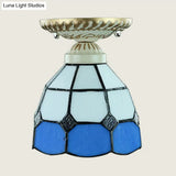 Vintage Stained Glass Dome Ceiling Light Fixture In Orange/Blue For Hallway