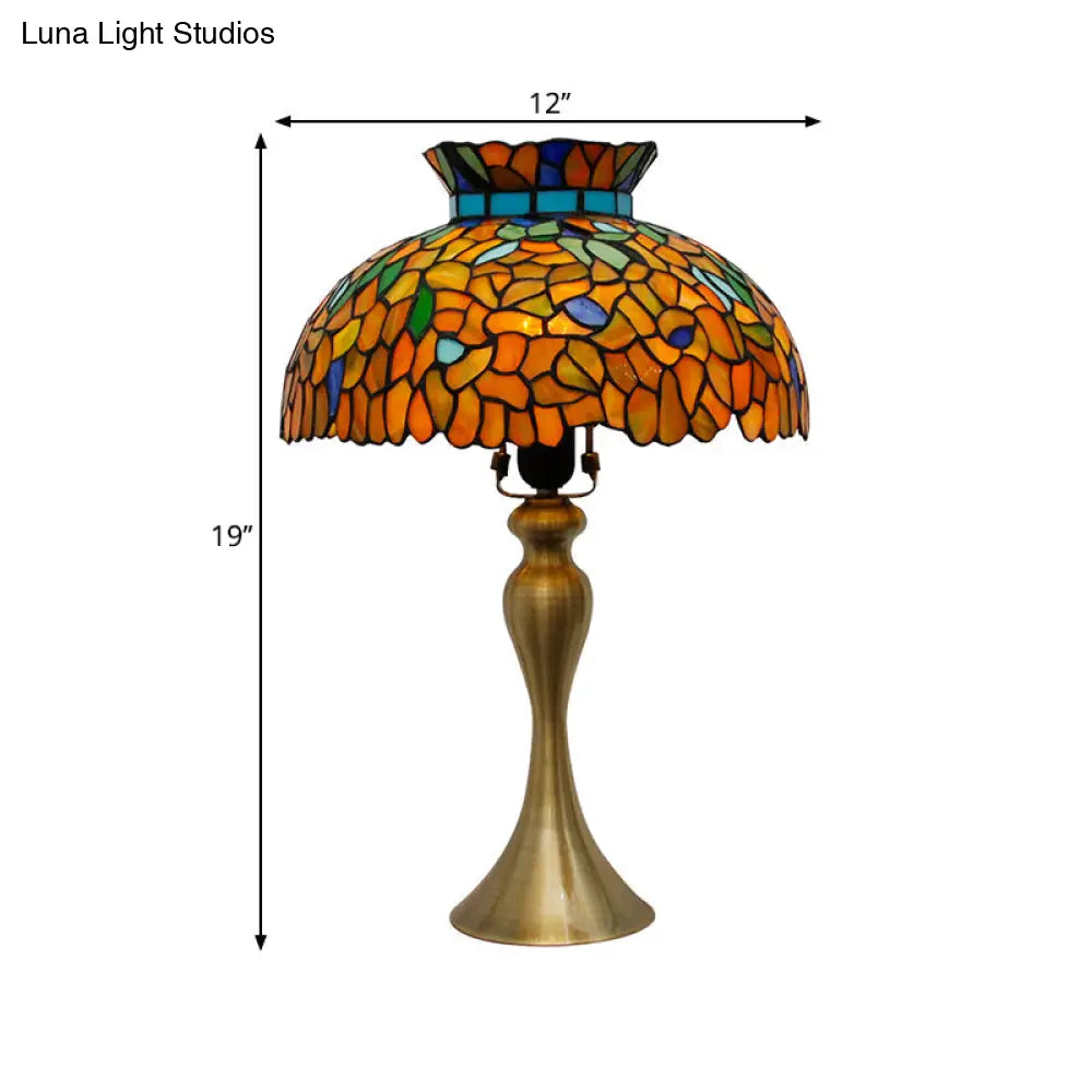 Vintage Stained Glass Dome Nightstand Lamp With Mermaid Base - Brass Desk Lighting