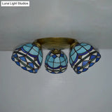Vintage Stained Glass Dome Shade Ceiling Fixture - Victorian/Mediterranean/Baroque Pattern Flush