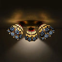 Vintage Stained Glass Dome Shade Ceiling Fixture - Victorian/Mediterranean/Baroque Pattern Flush