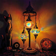 Vintage Stained Glass Floor Reading Lamp With 3 Heads - Blue/Orange And Yellow/White Orange-Yellow