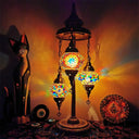 Vintage Stained Glass Floor Reading Lamp With 3 Heads - Blue/Orange And Yellow/White Orange-Yellow