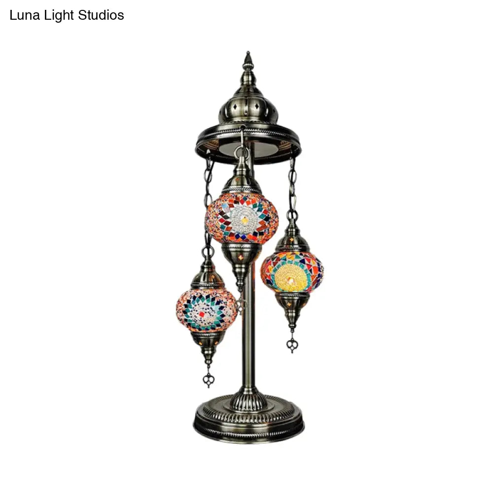 Vintage Stained Glass Floor Reading Lamp With 3 Heads - Blue/Orange And Yellow/White