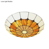 Vintage Stained Glass Flush Mount Ceiling Light Wide Bowl-Shaped Design (12’/16’) Orange