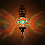 Vintage Stained Glass Globe Wall Sconce - Artistic Indoor Lamp With White/Red/Orange Lighting Red