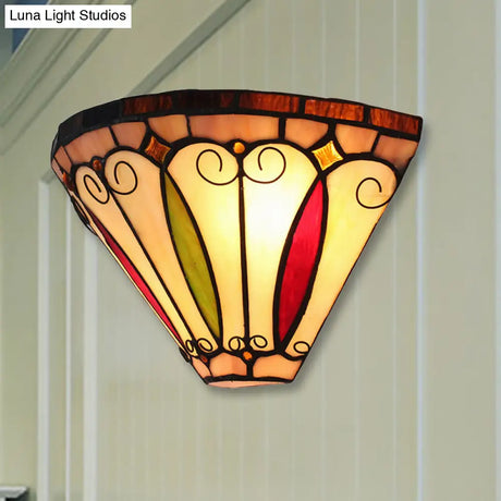 Vintage Stained Glass Mini Wall Sconce: 2 Lights Multi-Color Bowl Shade