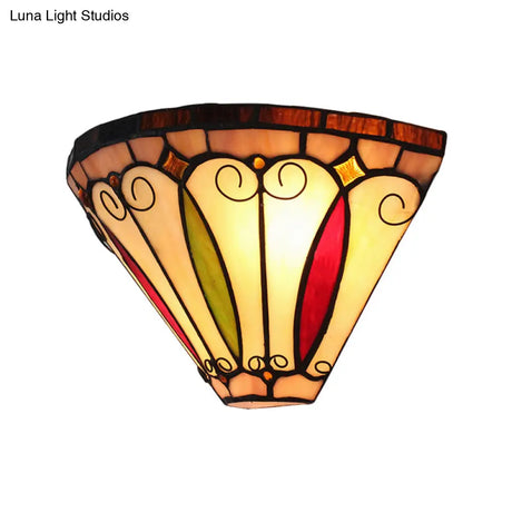 Vintage Stained Glass Mini Wall Sconce: 2 Lights Multi-Color Bowl Shade