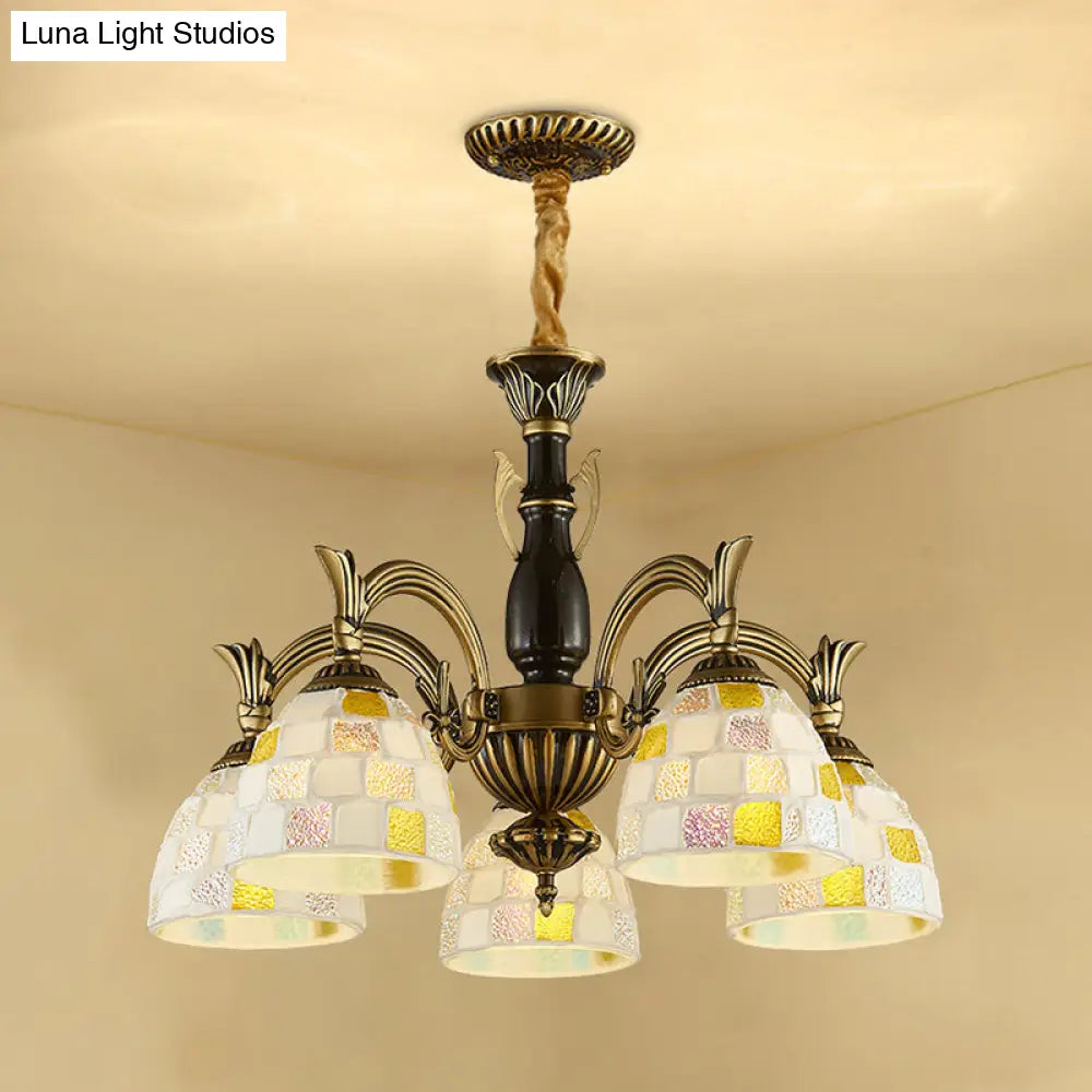 Vintage Stained Glass Mosaic Hanging Light With 5 Lights - Perfect For Indoor Living Spaces