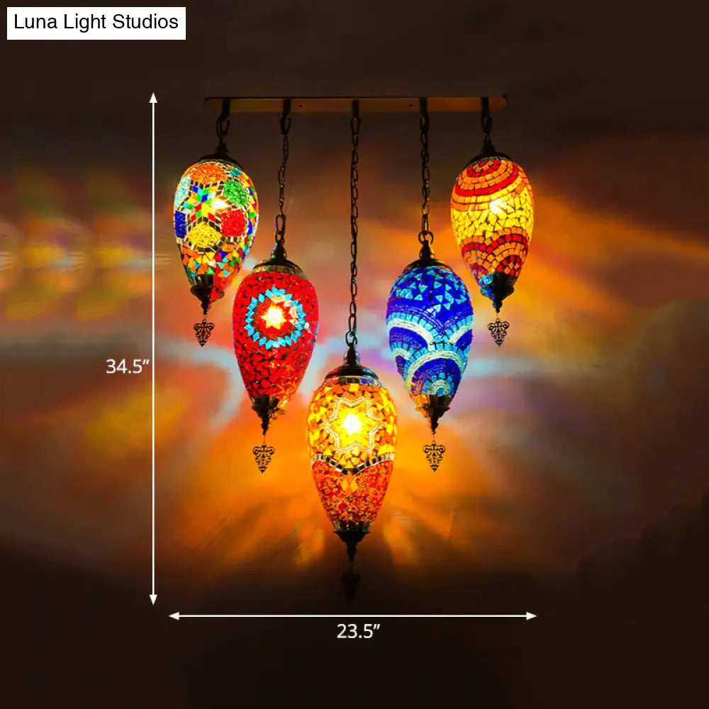 Vintage Stained Glass Multi-Light Pendant Ceiling Lamp - Waterdrop Bedroom Décor 5 Heads