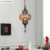 Vintage Stained Glass Pendant Lamp - Red/Orange/Green Oval Single Head Suspension Lighting