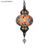 Vintage Stained Glass Pendant Lamp - Red/Orange/Green Oval Single Head Suspension Lighting