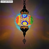 Vintage Stained Glass Pendant Lamp - Red/Orange/Green Oval Single Head Suspension Lighting