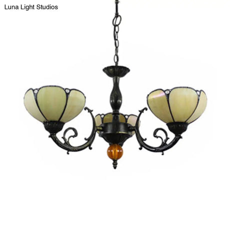 Vintage Stained Glass Pendant Light - Beige Bowl With 3 Lights Perfect For Dining Room Décor