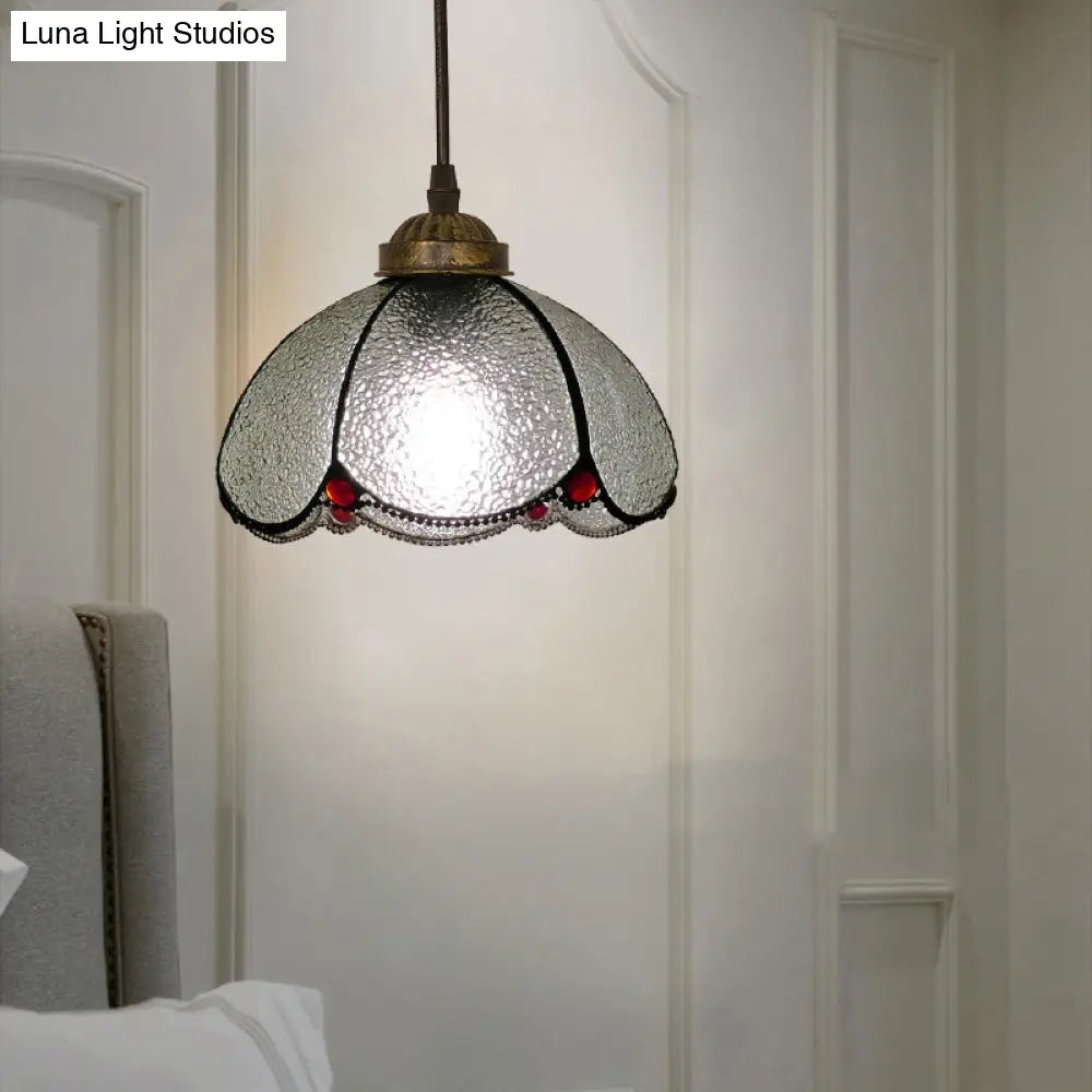 Vintage Stained Glass Pendant Light With Scalloped Dome For Single-Bulb Ceiling Hanging Clear / A