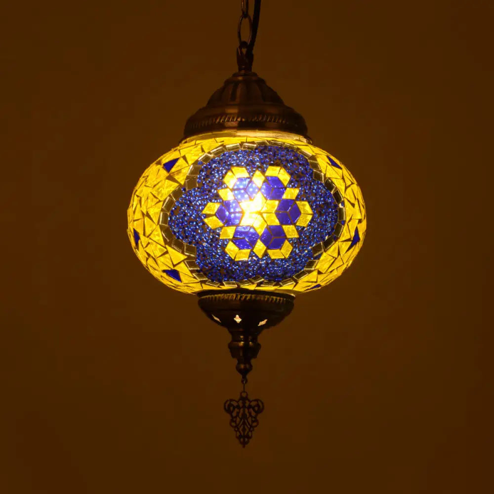 Vintage Stained Glass Spherical Hanging Pendant In Red/Blue/Yellow For Living Room Yellow