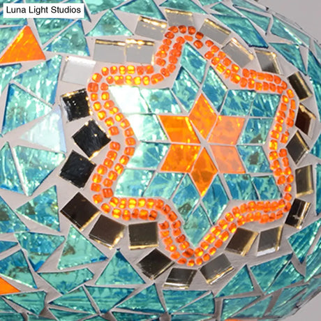 Vintage Stained Glass Spherical Hanging Pendant In Red/Blue/Yellow For Living Room