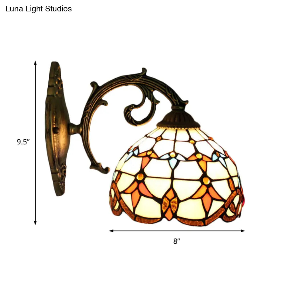 Vintage Stained Glass Tulip 1-Light Wall Sconce For Hallway Décor