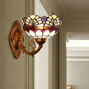 Vintage Stained Glass Wall Sconce Light For Living Room Brass