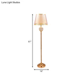 Vintage Standing Floor Lamp With Gold Double Cone Fabric Shade - 1-Light Chamber Reading