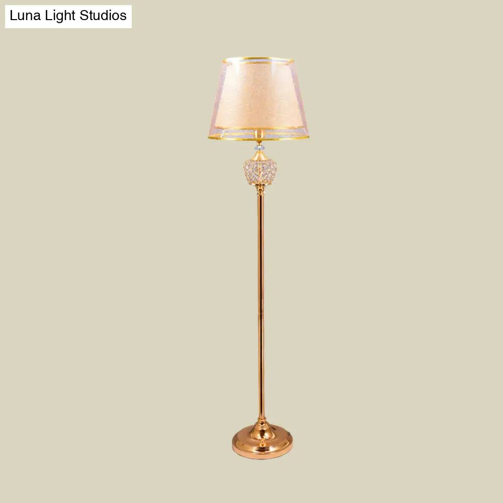 Vintage Standing Floor Lamp With Gold Double Cone Fabric Shade - 1-Light Chamber Reading