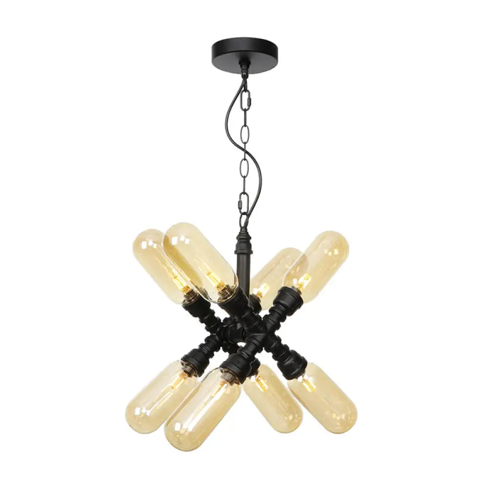 Vintage Starburst Chandelier – 5/6/8 Light Amber/Clear Glass Pendant Lamp 8 / Amber