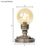 Vintage Style 1-Light Desk Lamp With Clear/Amber Glass Shade And Antique Bronze Globe Base - Perfect