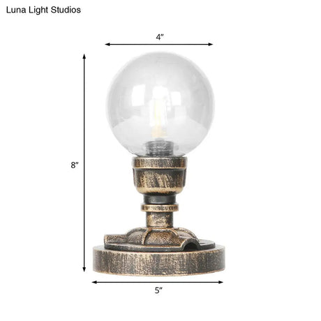 Vintage Style 1-Light Desk Lamp With Clear/Amber Glass Shade And Antique Bronze Globe Base - Perfect