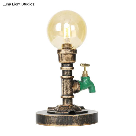 Vintage Style 1-Light Desk Lamp With Clear/Amber Glass Shade And Antique Bronze Globe Base - Perfect