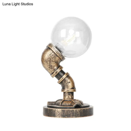 Vintage Style 1-Light Desk Lamp With Clear/Amber Glass Shade And Antique Bronze Globe Base - Perfect