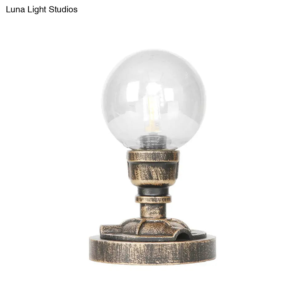 Vintage Style 1-Light Desk Lamp With Clear/Amber Glass Shade And Antique Bronze Globe Base - Perfect