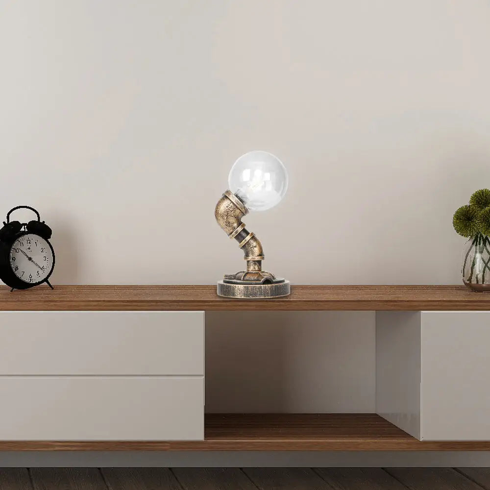 Vintage Style 1-Light Desk Lamp With Clear/Amber Glass Shade And Antique Bronze Globe Base - Perfect