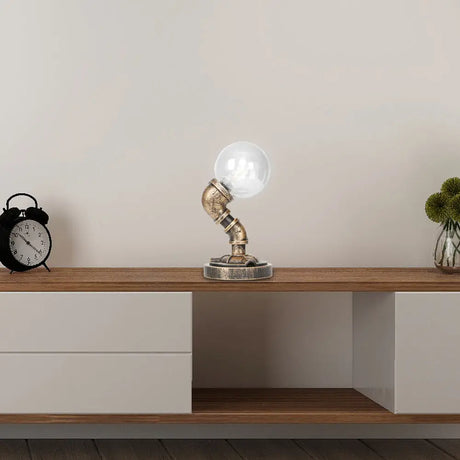 Vintage Style 1-Light Desk Lamp With Clear/Amber Glass Shade And Antique Bronze Globe Base - Perfect