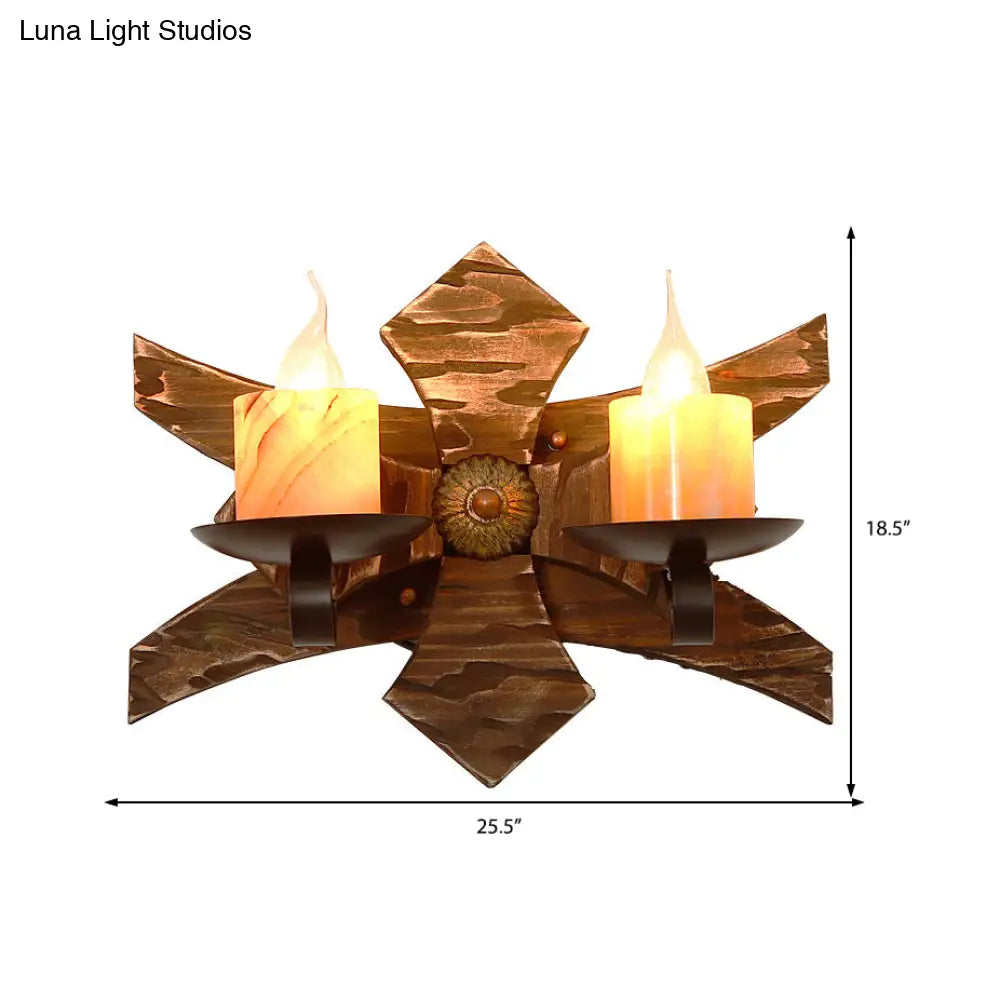 Vintage Style 2-Light Indoor Sconce Lamp: Black Candle/Lantern Wall Lighting With Clear Glass/Marble