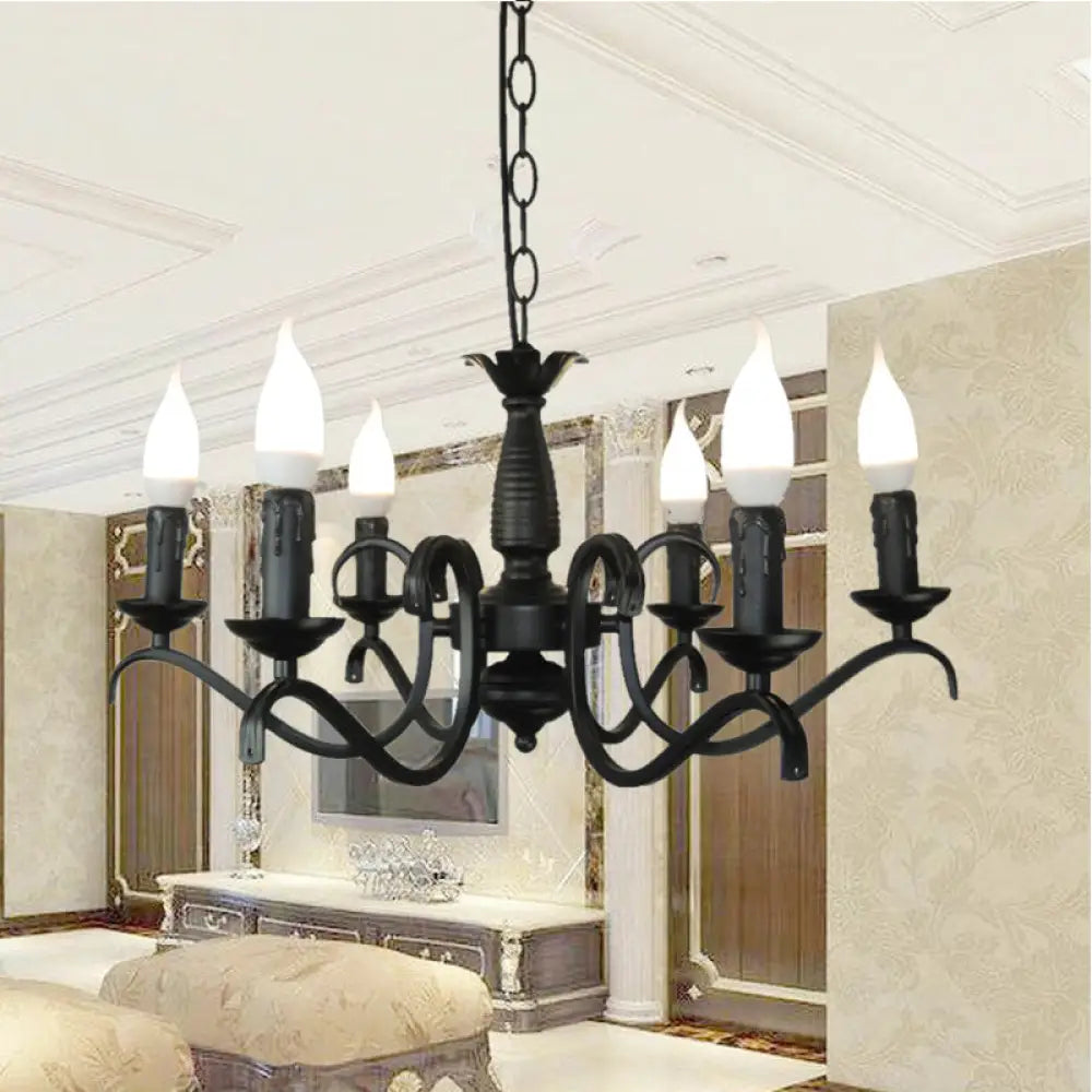 Vintage Style 3/5-Head Flameless Candle Chandelier - Black Metallic Hanging Lamp For Living Room 6 /