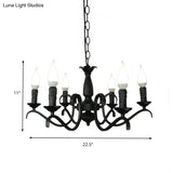 Vintage Style 3/5-Head Flameless Candle Chandelier - Black Metallic Hanging Lamp For Living Room
