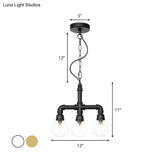 Vintage Style 3-Bulb Amber/Clear Glass Chandelier With Led Lighting For Dining Room Ceiling