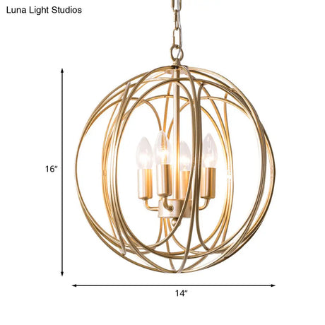 Vintage Style 3-Light Metal Cage Chandelier With Adjustable Chain For Indoor Ceiling - Metallic
