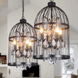 Vintage Style 4-Head Birdcage Chandelier in Black/White/Rust Iron – Elegant Hanging Lamp with Candle and Crystal Deco