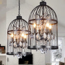 Vintage Style 4-Head Birdcage Chandelier in Black/White/Rust Iron – Elegant Hanging Lamp with Candle and Crystal Deco