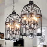 Vintage Style 4-Head Birdcage Chandelier in Black/White/Rust Iron – Elegant Hanging Lamp with Candle and Crystal Deco
