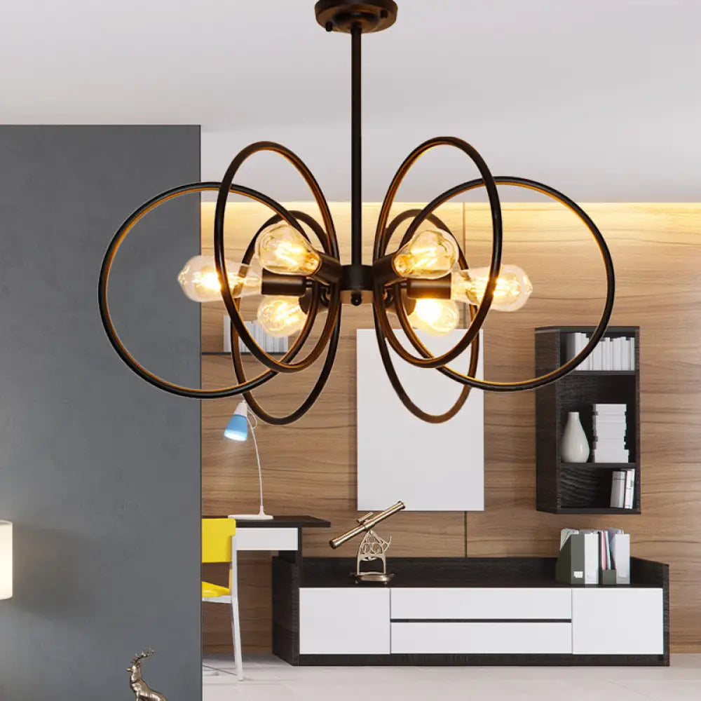Vintage-Style 6-Light Metal Chandelier Ceiling Fixture For Restaurants - Black