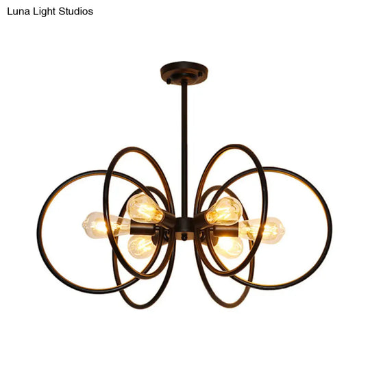 Vintage Style 6-Light Metal Chandelier For Restaurants - Black Ceiling Fixture